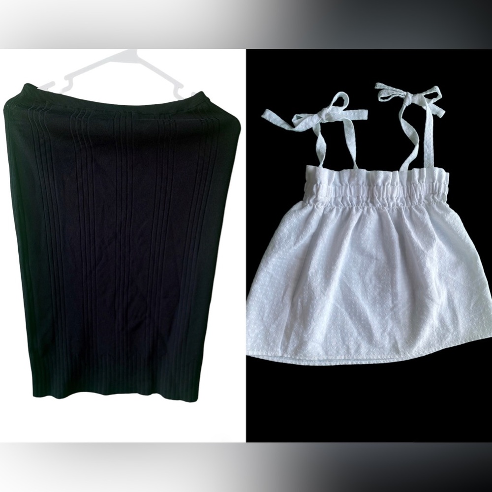 BUNDLE! black midi skirt never worn and cute white top with bows